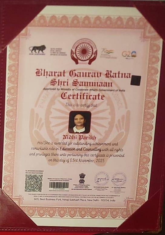 Bharat Gaurav Award certificate